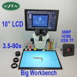 Efix 16MP 3,5-90X HDMI USB пайка микроскоп камера C-Mount объектив тринокуляр стерео Zoom 10 "ЖК-дисплей стойка для верстака Ремонт Инструменты