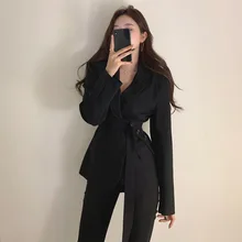 

Loose Belt Belt Long-sleeved Elegant Office Two-button Temperament Suit Jacket 2021 Spring Female Fashion Suit Collar Slim Top