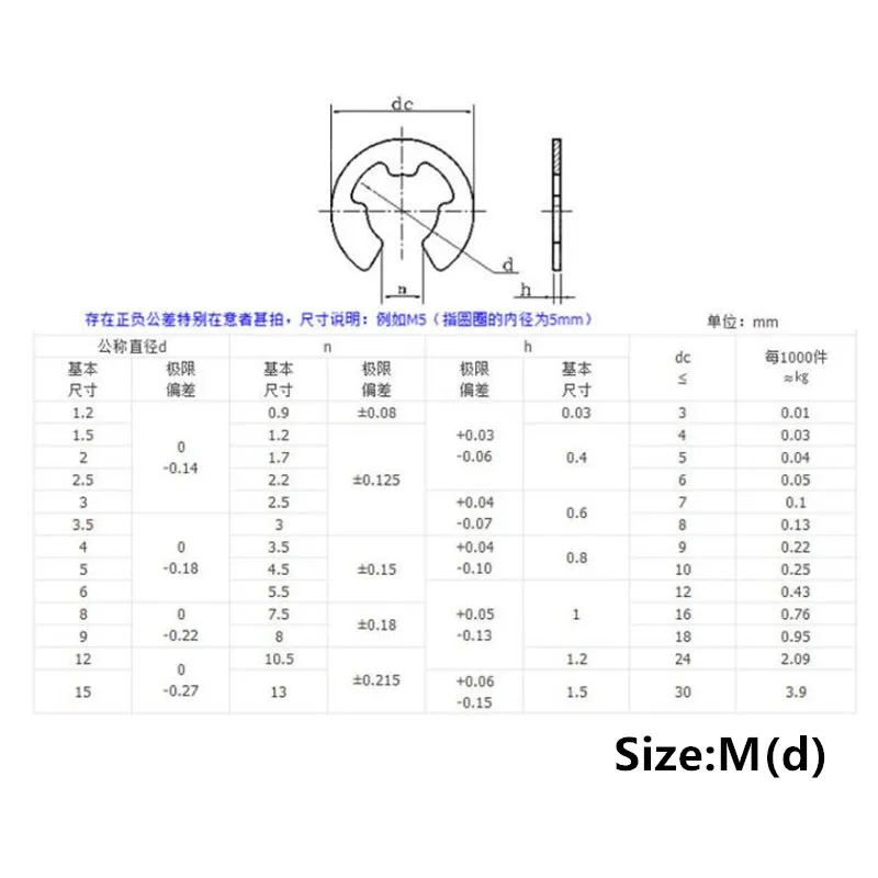 M2 M2.5 M3 M3.5 M4 M5 M6-M15 304 нержавеющая сталь GB896 стопорное кольцо фиксатор для мешков E-type Сплит шайбы