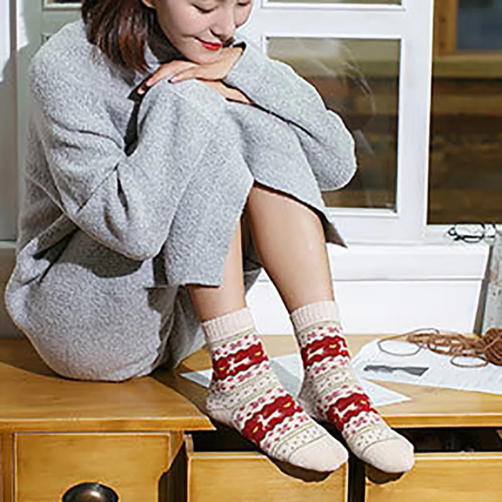 5 пар, новые зимние носки, носки с лосем, рождественские носки-трубы средней высоты, Ретро стиль, хлопковые женские теплые рождественские носки, высокое качество, милые элегантные носки#30