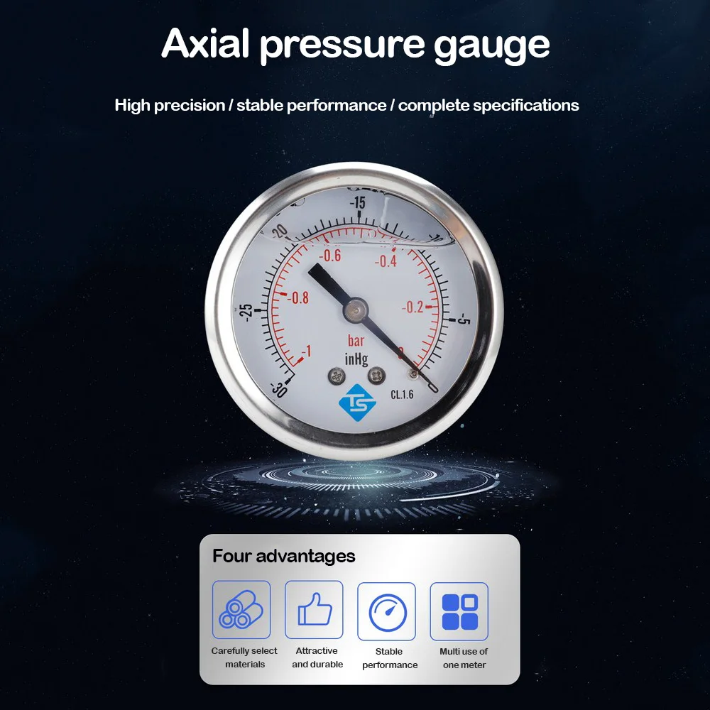 

Y60 Axial Vacuum Pressure High Precision Tester Barometer Oil Pressure Gauge Water Pressure Tester 1/4" BSP Thread Manometer