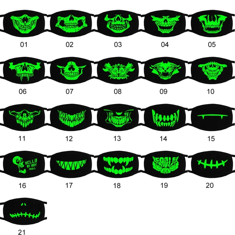 Мульти Применение световой аксессуары маски, способный преодолевать Броды для взрослых с рисунком череп на Хэллоуин маски Скелет PM2.5 пыле Череп Половина косплей с маской для лица