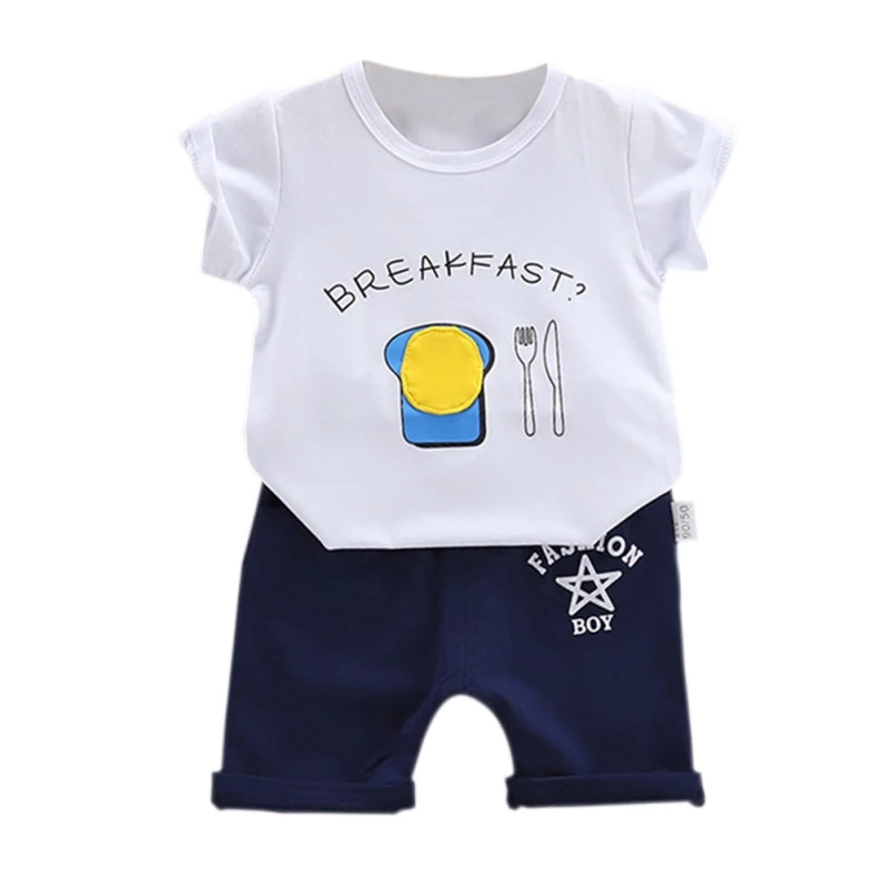 Hilittlekids 2 шт./компл. фирменная одежда для мальчиков Детская летняя одежда для мальчиков, с помпоном в виде яйца; Детские комплекты для мальчиков для маленького мальчика, комплект одежды: футболка+ штаны из хлопка - Цвет: Белый