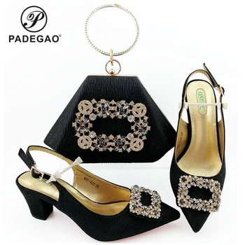 

Spring New Coming Black Color African Lady Shoes and Bags To Match Shoes with Bag Set Matching Nigerian Shoe and Bag Set
