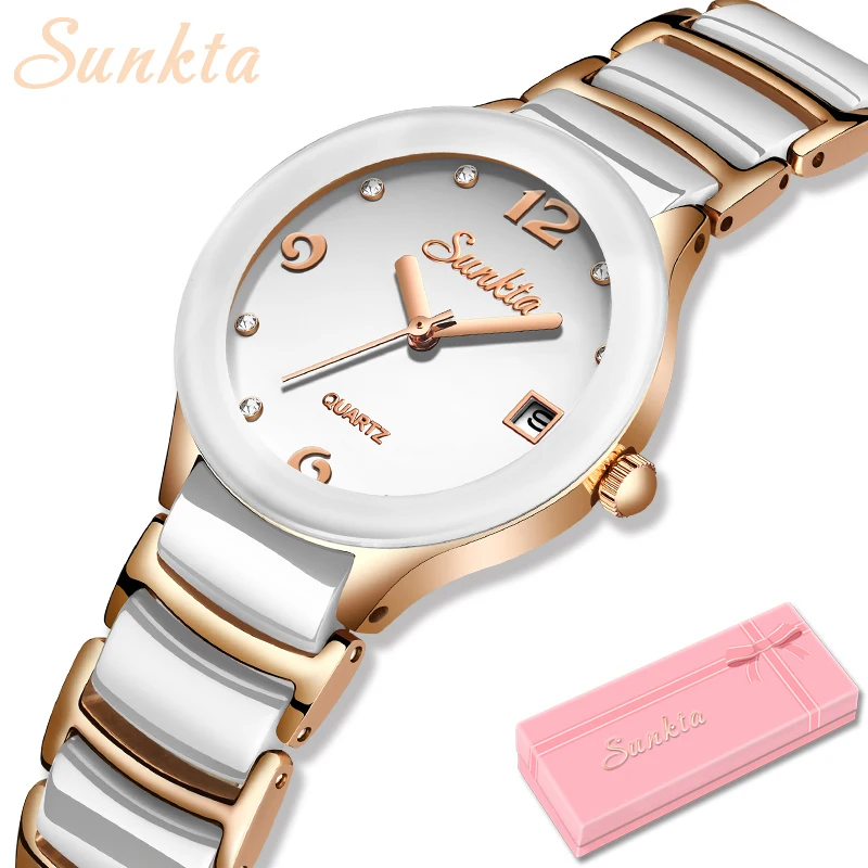 Sunkta Brand Fashion Womens Watches Luxury Ladies Clock Quartz WristWatch Dress Women Ceramic Watch Woman Gift Montre Femme Luxe