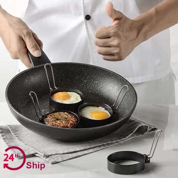 

Fried Egg Mold Non Stick Stainless Steel Handle Round Pancake Burger Patties Frying Pan Mold Kitchen Accessories Cooking Tools