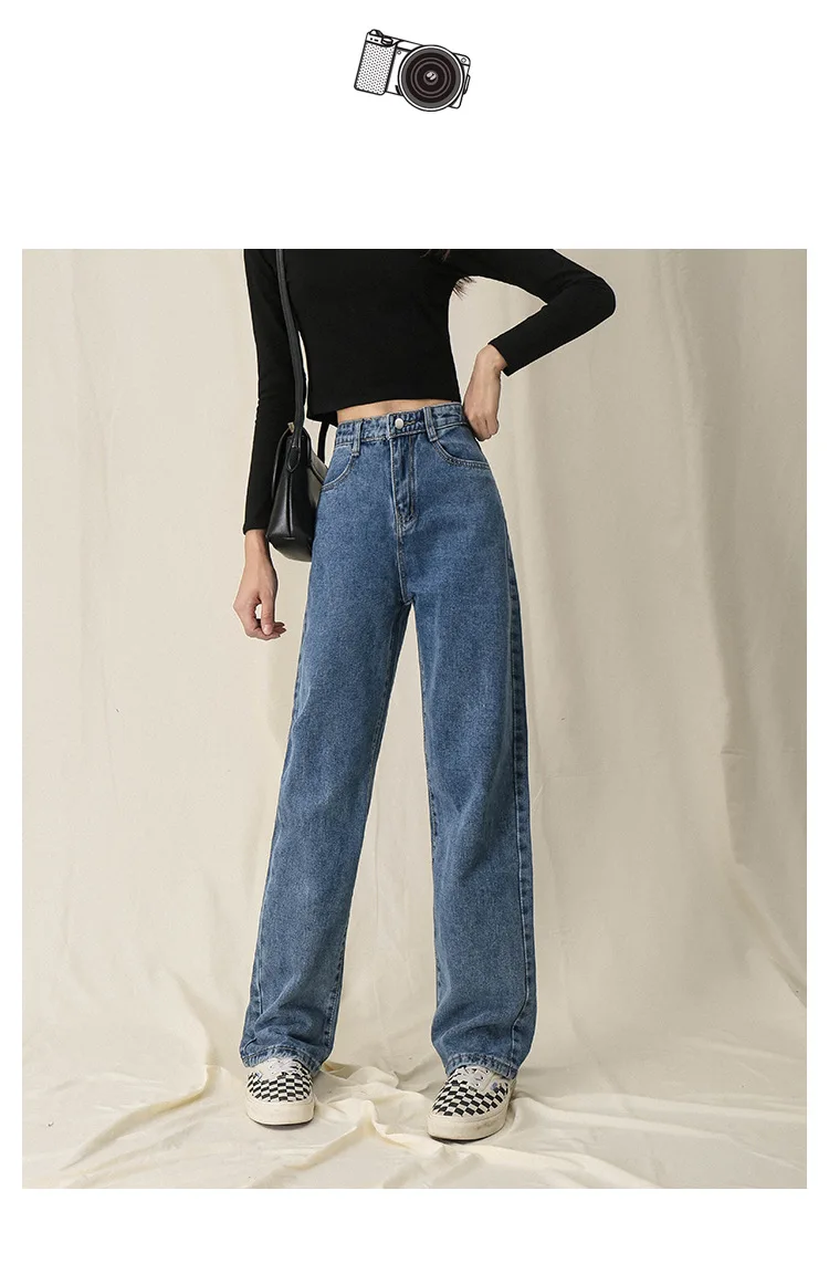 Black High Waist Zipper Wide Leg Jeans Woman's Simple Plus Size Straight Trousers Women Fashion Harajuku Solid Jeans Woman 2021 rock revival jeans