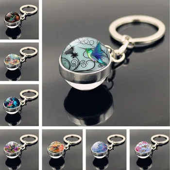 

WG 1pc Hummingbird Keychain Pendant Cabochon Double-sided Crystal Glass Ball Animal Birds Keychain & Keyrings For Women Jewelry