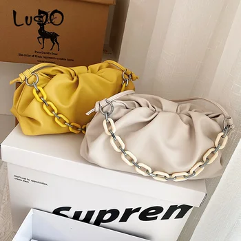 

LUCDO Designer Thick Chain Cloud Bag Small PU Leather Crossbody Bags For Women 2020 Solid Color Shoulder Handbags Cross Body Bag