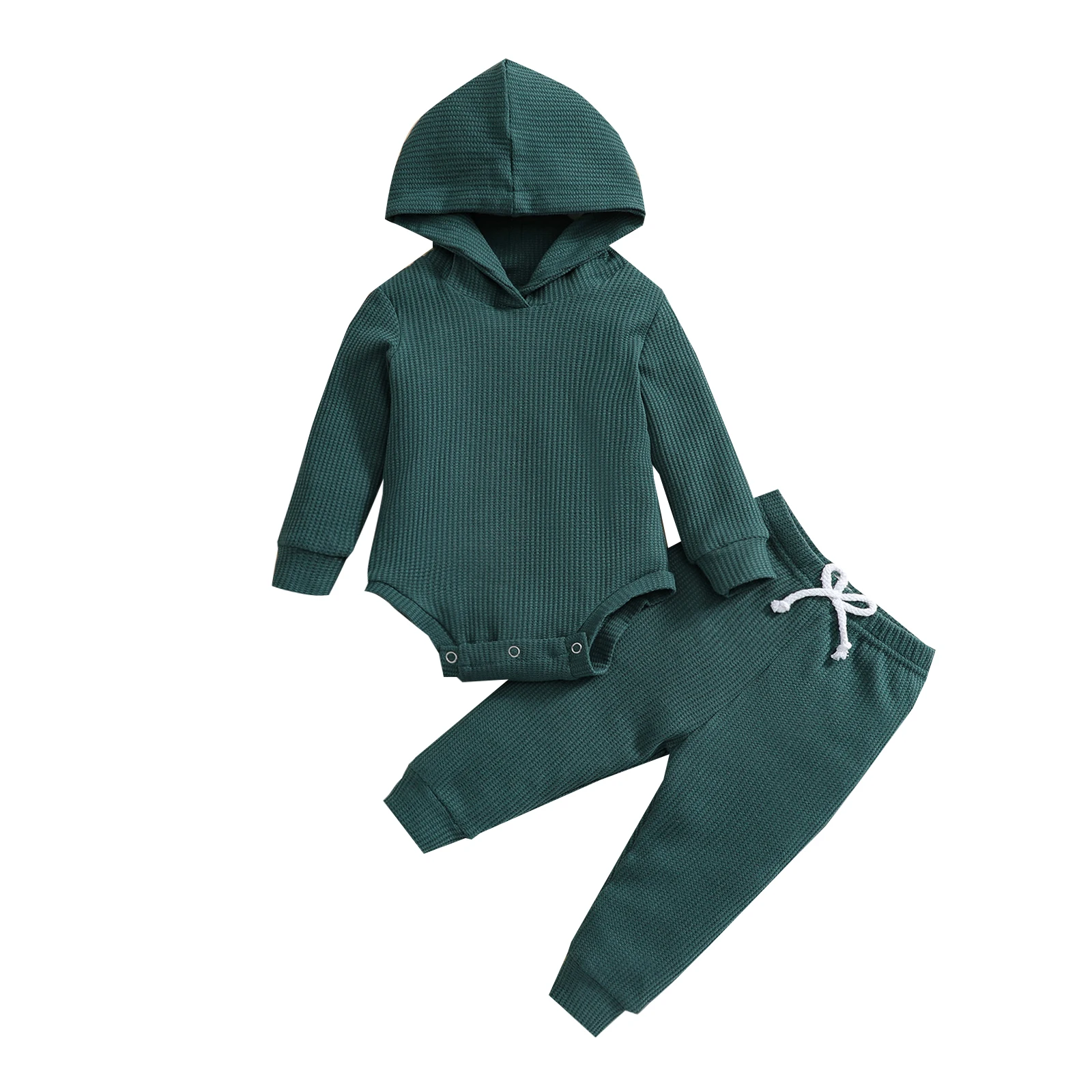 

4 Colors Toddler Infant Baby Clothes Sets Solid Knitted Boy Long Sleeve Hooded Bodysuits Tops+Elastic Waist Pants Casual Outfits