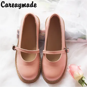 

Careaymade-New Spring and Autumn new Japanese RETRO art Top layer Genuine leather flat bottom single shoes sweet female shoes
