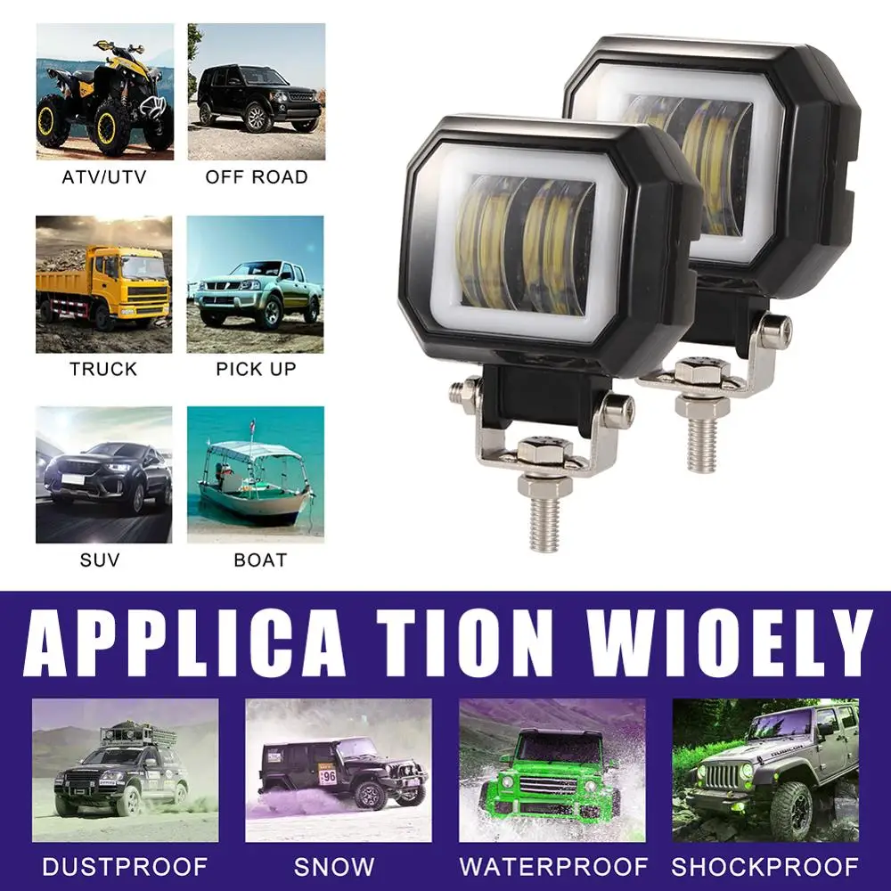 

Led Angel Eye Light With Off-Road Vehicle Marine Led Work Light Motorcycle Light 2pcs 3 Inch 6500k 40w White Fog Light 10-80v