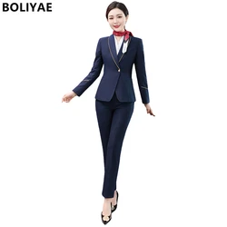 Boliyae nova primavera e outono calças profissionais terno feminino manga longa blazers conjunto de roupas de trabalho mulher tow piece conjunto formal