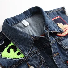 Сезон весна-лето; Мужская джинсовый жилет значок вышитые Панк жилет Slim Fit джинсовый жилет мужской жилет Ozhouzhan 597