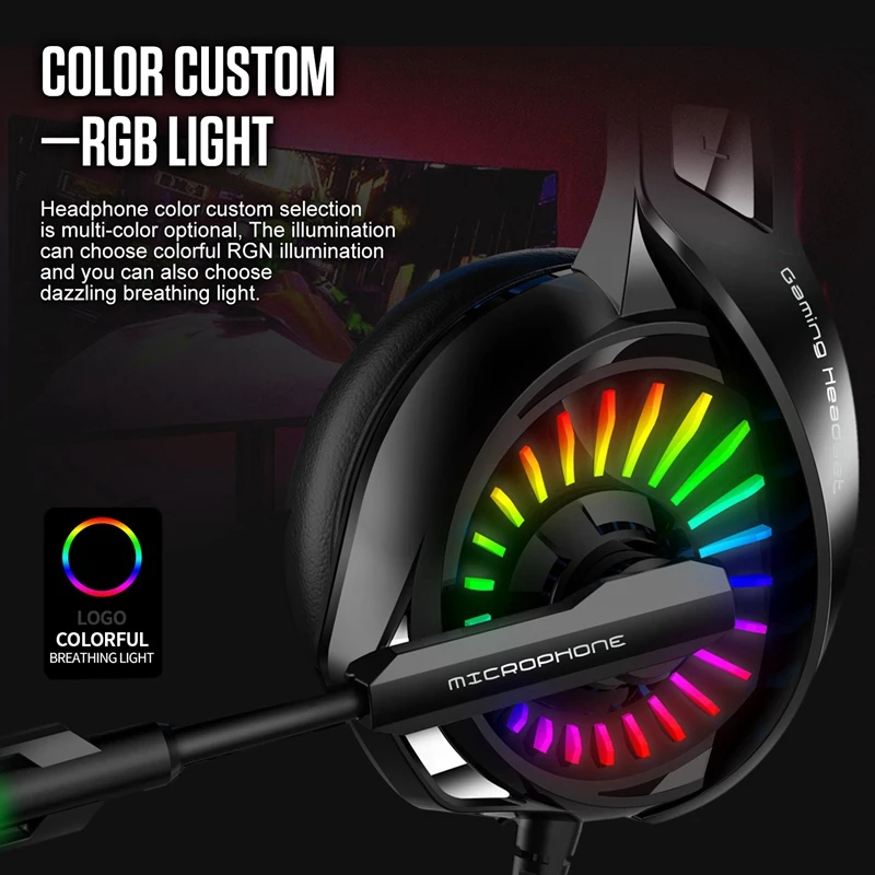 Wired Gaming Headset for Computer PS4 Led Light Gaming Headphones with Mic Adjustable Bass Stereo