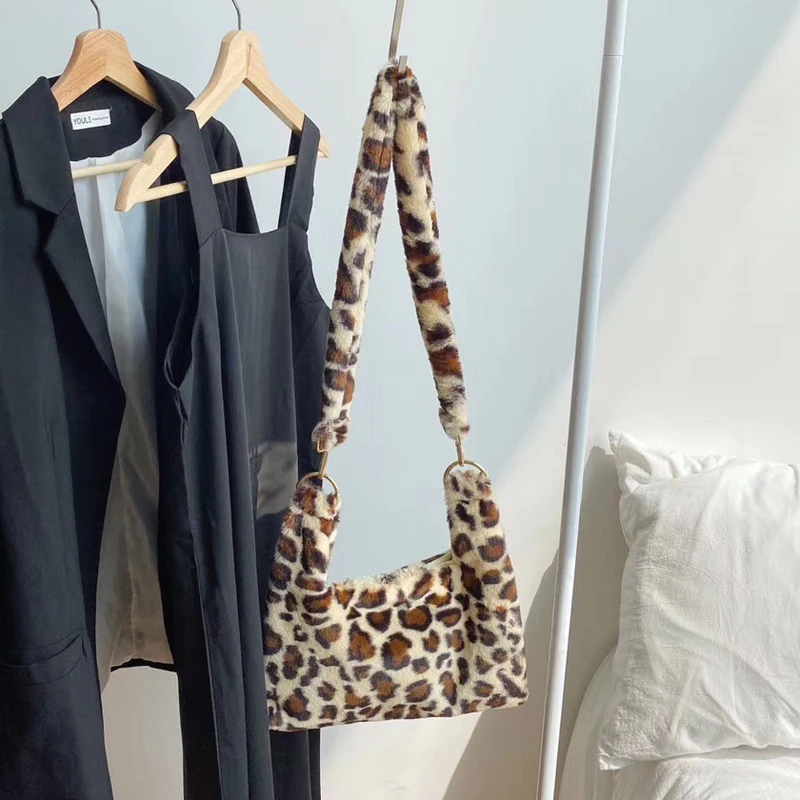 Новинка, зимняя повседневная женская леопардовая сумка, сумка из искусственного меха, женская сумка на плечо, сумка через плечо с животным принтом, женская сумка через плечо