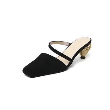 

Women Suqare Heels Sandals Black Beige Color Elegant Summer Shoes Woman New Arrival Shoes Woman