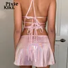 PixieKiki 2022 Glitter Pink Two Piece Set Fairy Grunge Crop Top and Mini Skirt Summer Clothes Sexy Birthday Club Outfits P82CA11 ► Photo 2/6