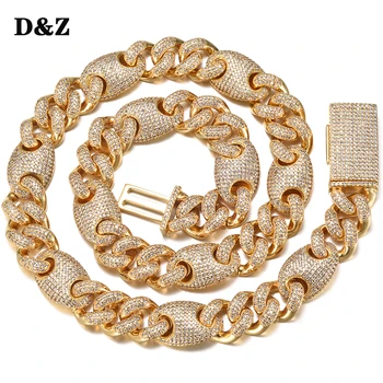 

D&Z NEW 12mm Miami Heavy Lock Clasp Cuban Link Chain Gold Silver Color Necklace Iced Out Cubic Zirconia Bling Hip Hop Jewelry
