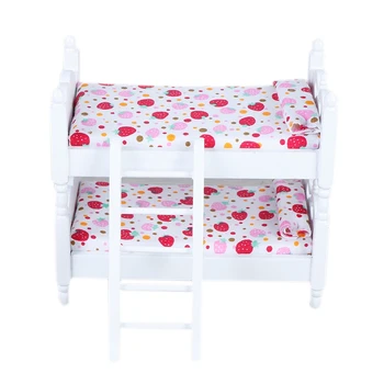 

1:12 Handmade Toy House Children'S Play House Bedroom Bunk Bed Dolls Furniture Accessories Children'S Toys Pink Strawberry