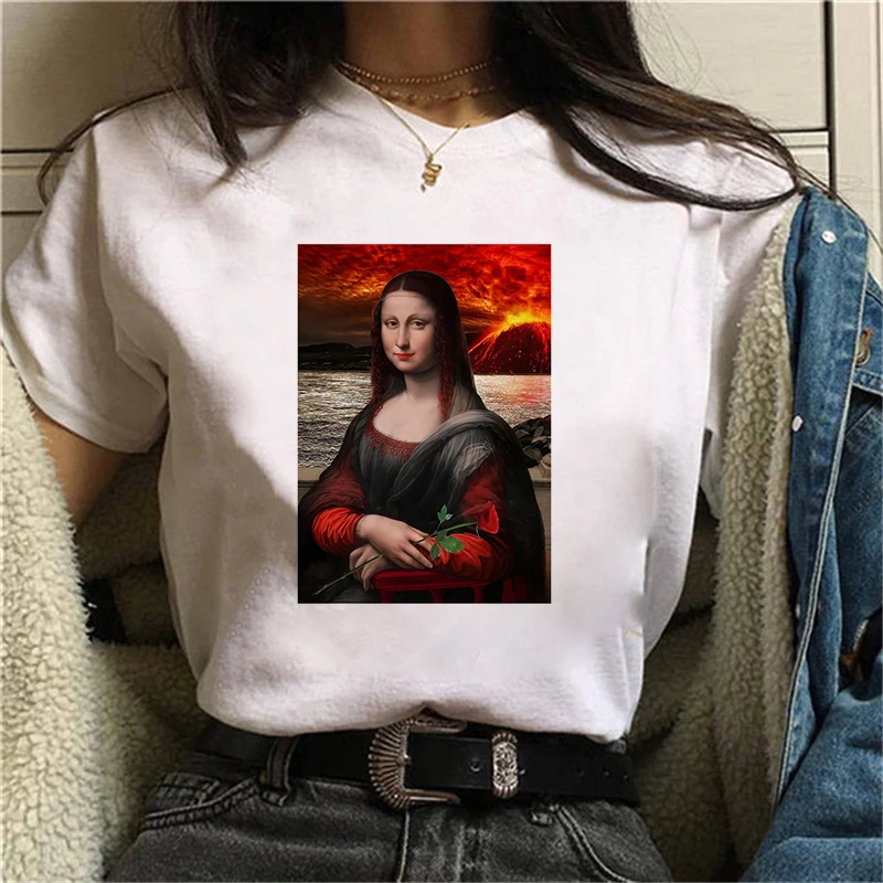 A wonderful tour of Mona Lisa T shirt Women Summer Casual Harajuku Girl Print Graphic T-shirt Short Sleeve Women Top