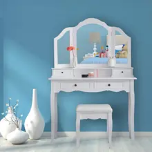 Europe Style Dressing Table Bedroom Woman Makeup Dresser MDF Board White Color Dressing Stool 3 Pieces Mirror Dresser Furniture Europe Style Dressing Table Bedroom Woman Makeup Dresser MDF Board White Color Dressing Stool 3 Pieces Mirror Dresser Furniture