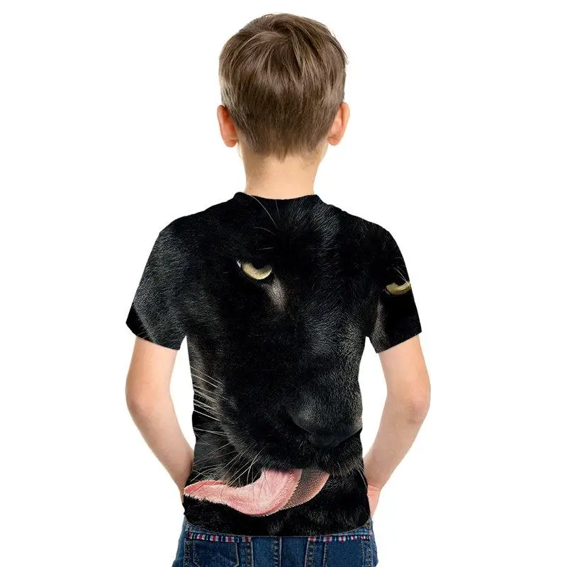 Camiseta de manga corta con estampado de lobo de leopardo de manga corta para nios y nias con estampado 3D De Len animal