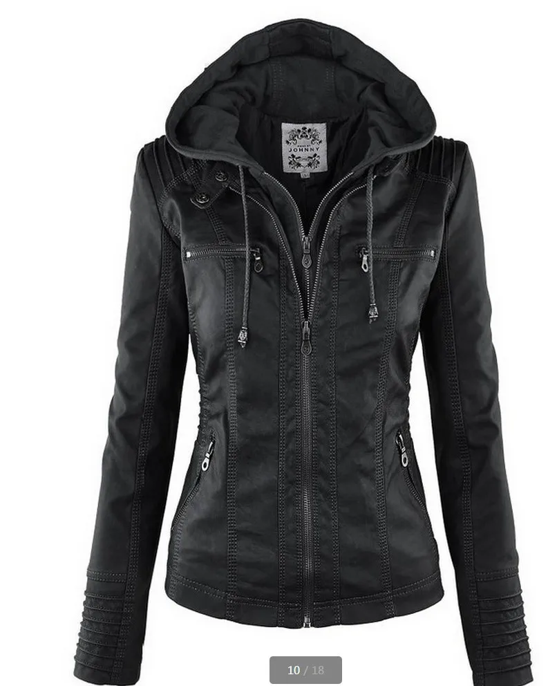 

AliExpress Hot Selling Europe And America Deconstructable Fold-down Collar Long Sleeve Solid Color Zipper WOMEN'S Leather Jacket