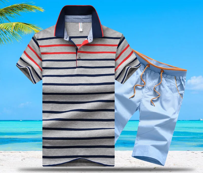 AZ-1805 Color I Aismz комплект из двух предметов Для Мужчин's спортивная одежда в полоску; костюм Для мужчин moleton Masculino Костюмы Летний тренировочный костюм Для мужчин s футболка поло комплекты - Color: AZ-1805 Color I