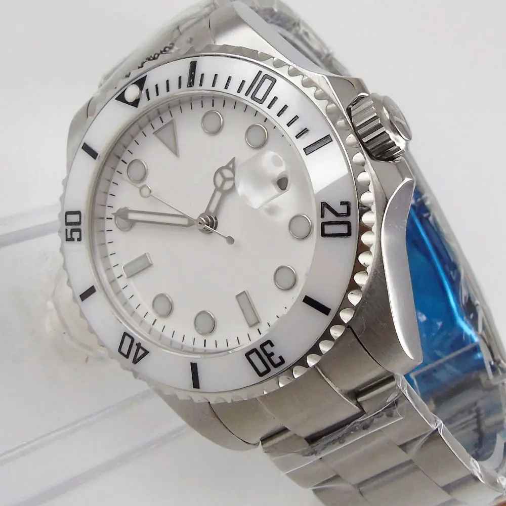 

43mm White Dial Sapphire Glass Date Ceramic Bezel Deployment NH35 Miyota 8215 Automatic Movement mens Watch