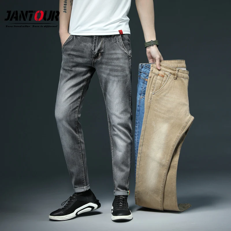 

7 Color Summer Autumn Men's Elastic Cotton Stretch Jeans Pants mens Gray Skinny Fit Denim Trousers Men Brand jean pants 28-38