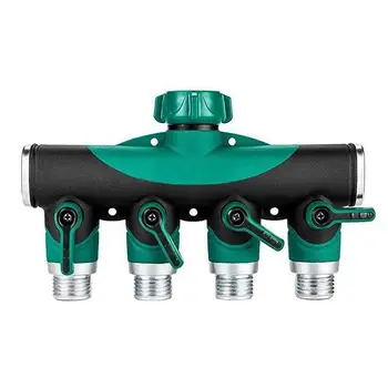 

4-way distributor, water flow regulable and lockable - optimal faucet distributor for practical use in the garden, household are