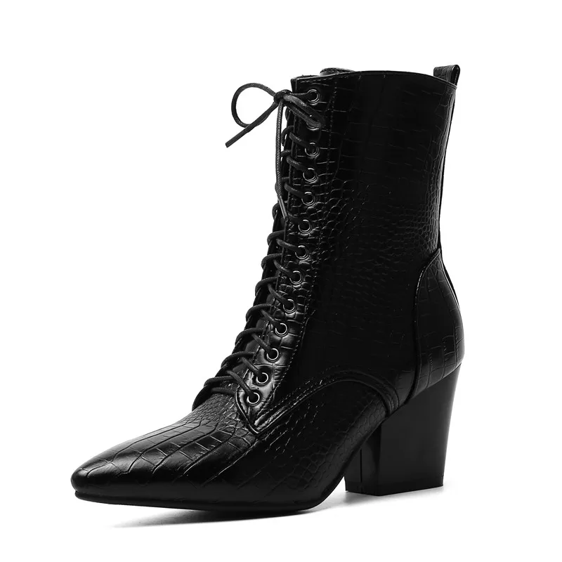 

WIDEYIS Genuine Leather Women Boot short plush boots luxury Mid-calf snow boots women Heel height (5-8cm) Euro size 34-43