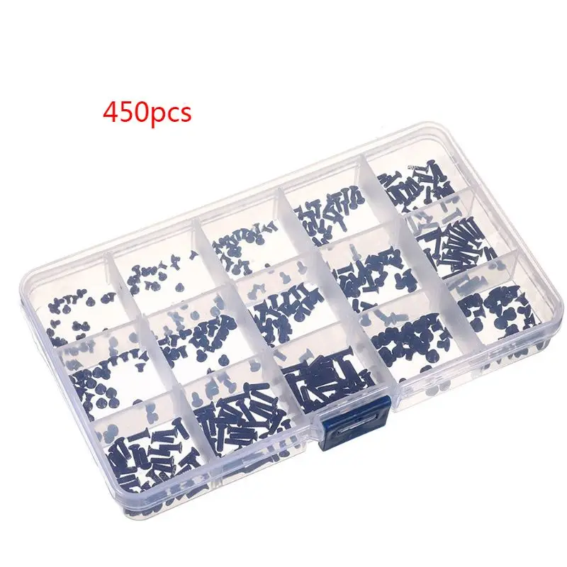 

OOTDTY 450pcs Cross Screws M2/M2.5/M3 Carbon Steel Laptop Bolts Flat Head Repair Tools Dropshipping 63HF