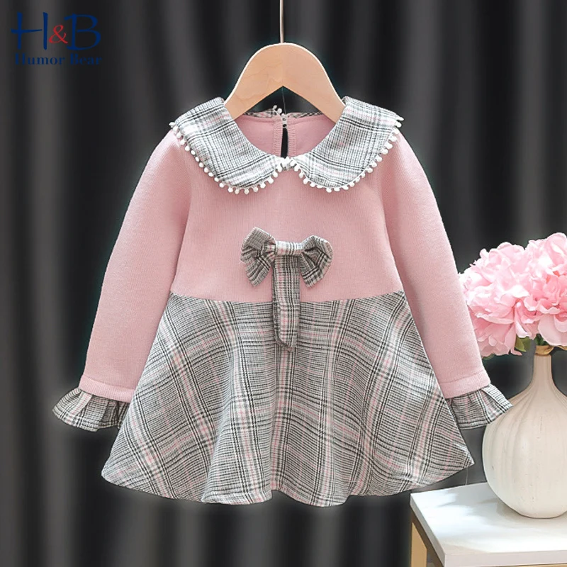 Humor Bear Baby Dress New Spring Autumn Long Sleeve Doll Collar Plaid ...