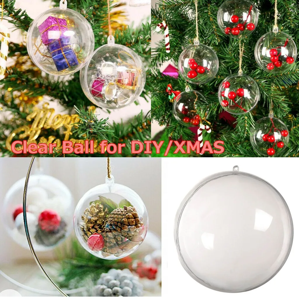 5PCS Clear Plastic Christmas Balls Baubles Sphere Fillable Xmas Tree Ornament 