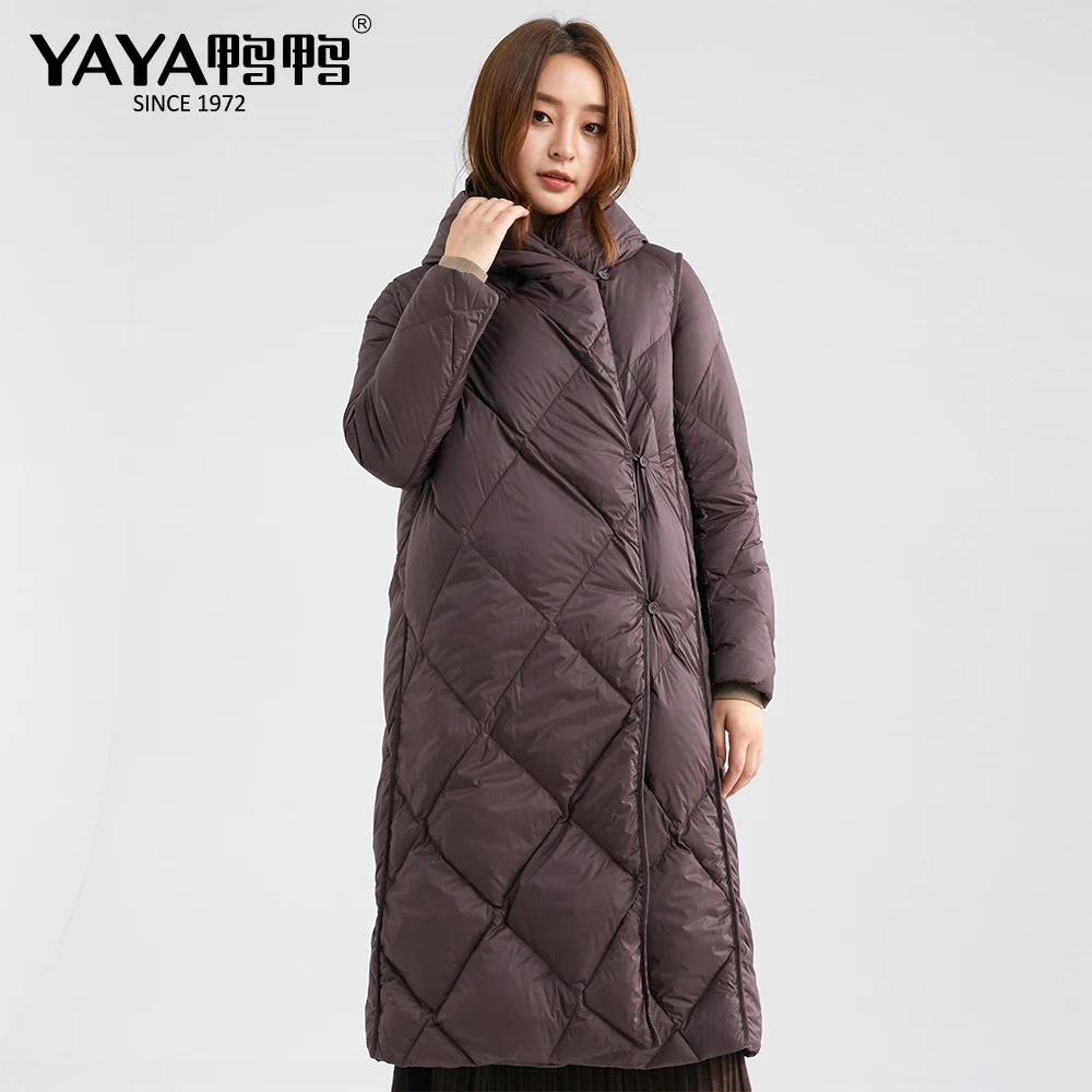 YAYA Зимний новый женский однобортный 90% серый утиный пуховик Повседневный