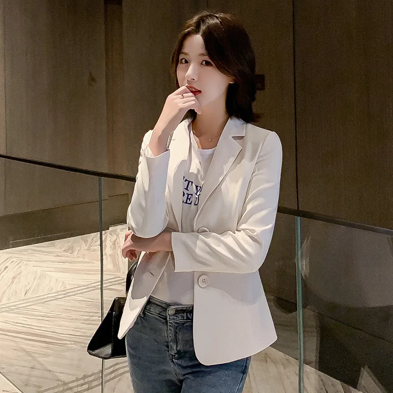 Осень корейский стиль мода маленький костюм случайные тонкие женские пиджаки карманы куртки женские костюмы пальто пиджаки верхняя одежда - Цвет: Creamy-white