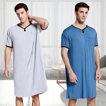 

Mens Pajamas Men Sleepwear Summer Thin Lengthened Loose T Shirt Tops Robes Man Solid Color Comfortable Home Nightwear M6