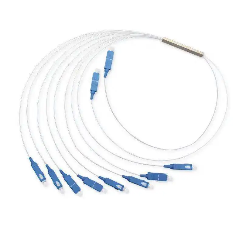 100 шт. мини PLC 1X8 одномодовый волоконно-оптический разветвитель FTTH PLC стальная трубка Тип SC UPC 1x8 PLC волоконно-оптический разветвитель оптический FBT пара