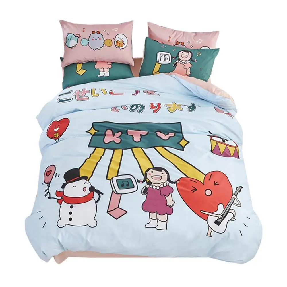 

Japanese KTV Snowman Girl Cartoon Duvet Cover Set Flat Fitted Sheet Cotton Bedlinens Hypoallergenic Twin Queen Size Bedding Set