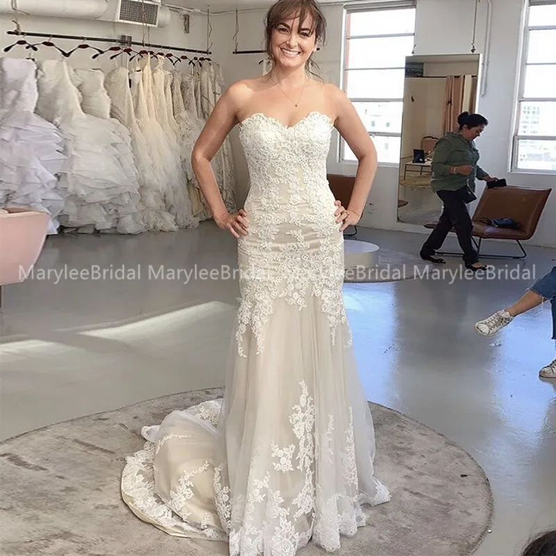 Милое Свадебное платье Русалка Vestidos de novia романтическое кружевное платье с аппликацией Часовня Шлейф Свадебное платье со шнуровкой сзади на заказ Trouwjurk