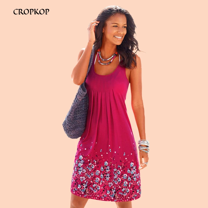 

5xl Plus Size Summer Women Dress Vestidos Floral Print Short Mini Sundress A Line Ladies Dresses Casual Sleeveless Clothes Femme