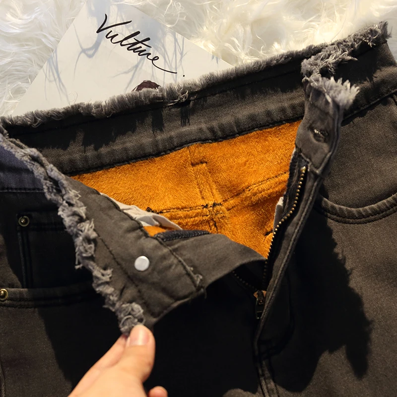 Новые зимние джинсы с высокой талией длинные женские брюки в обтяжку с бархатом утолщение узкие Брюки Большие размеры Модные Дикие повседневные брюки