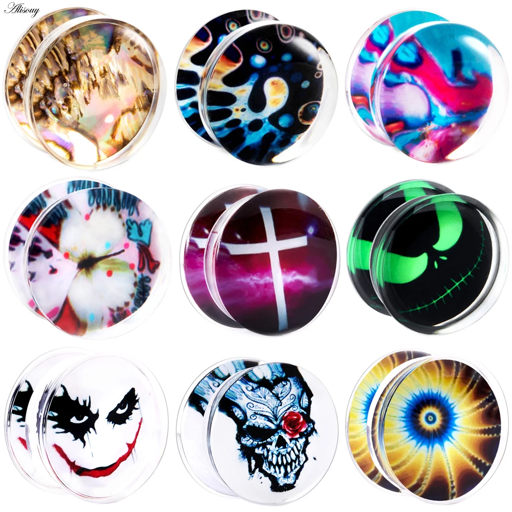 

Alisouy 2pc Ear Gauges Tunnels Acrylic Transparent Purple Animal Flower Fashion Ear Plug Tunnel Expander Piercing Body Stretcher
