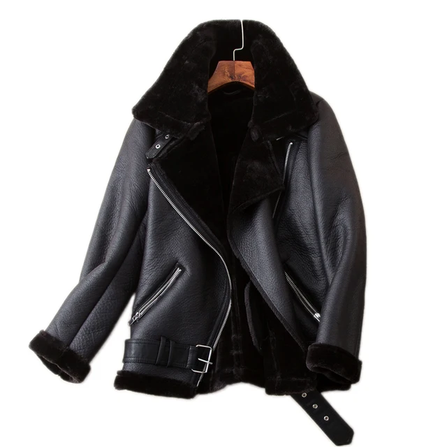 US $41.93 Ailegogo Winter Coats Women Thickness Faux Leather Fur Sheepskin Female Fur Leather Jacket Aviator 