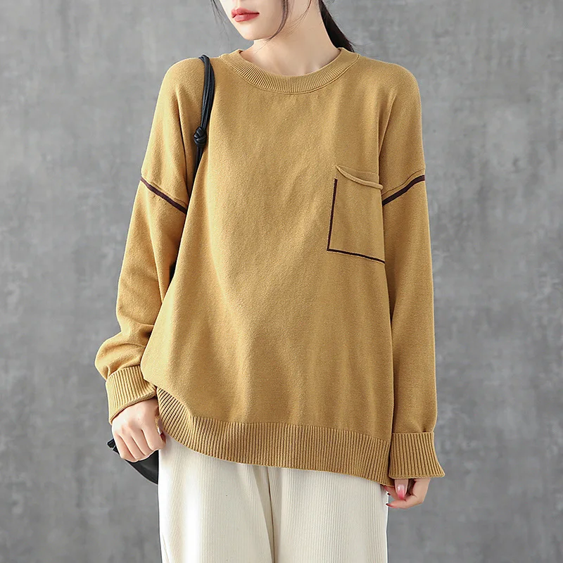Johnature Spring Autumn All-match 6 Color O-neck Pullover Knitted Bottoming Sweater 2020 New Leisure Long Sleeve Women | Женская одежда