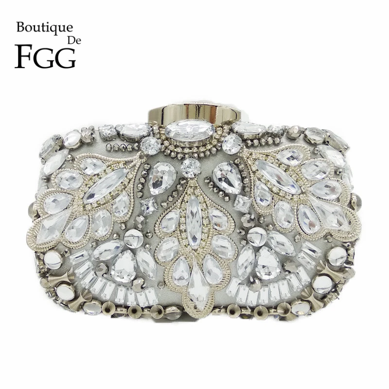 Boutique De FGG White Vintage Women Flower Clutch Purse Evening Bags and Clutches Bridal Wedding Party Handbags Small 