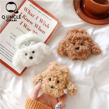 

Q UNCLE Fashion Cases Cover for iPhone Airpods 2 Wireless Bluetooth 2 Generation Shell Plush Teddy Dog Shockproof Headphone Box