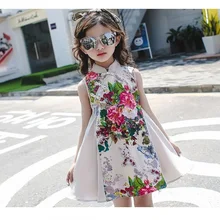 Новые модные летние Детские платья платье Чонсам без рукавов с принтом для девочек